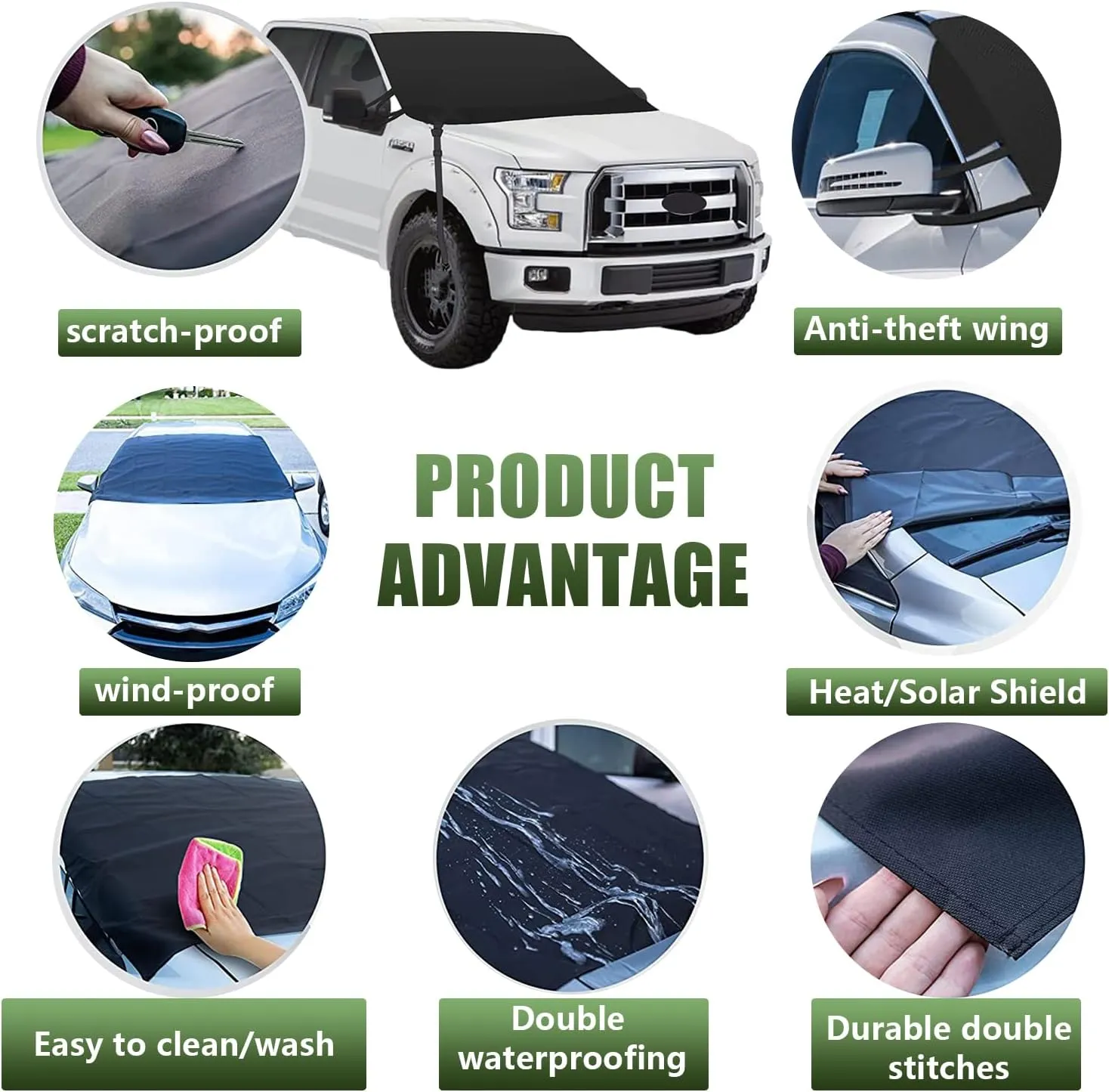 1 PC Car Front and Rear Windshield Snow Shield, Thickened Car Oxford Cloth Snow and Sunshade All-in-one Cover, Waterproof and Durable Windshield Cover, Universal for Most Cars (Black #1)