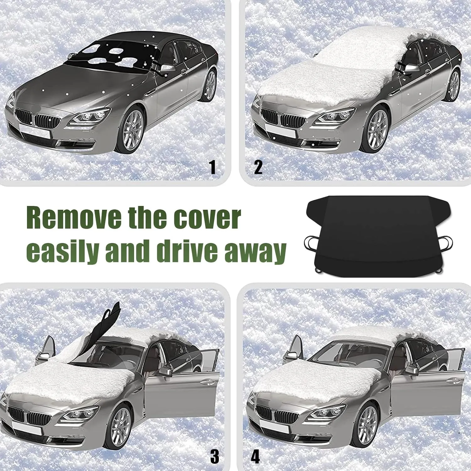 1 PC Car Front and Rear Windshield Snow Shield, Thickened Car Oxford Cloth Snow and Sunshade All-in-one Cover, Waterproof and Durable Windshield Cover, Universal for Most Cars (Black #1)