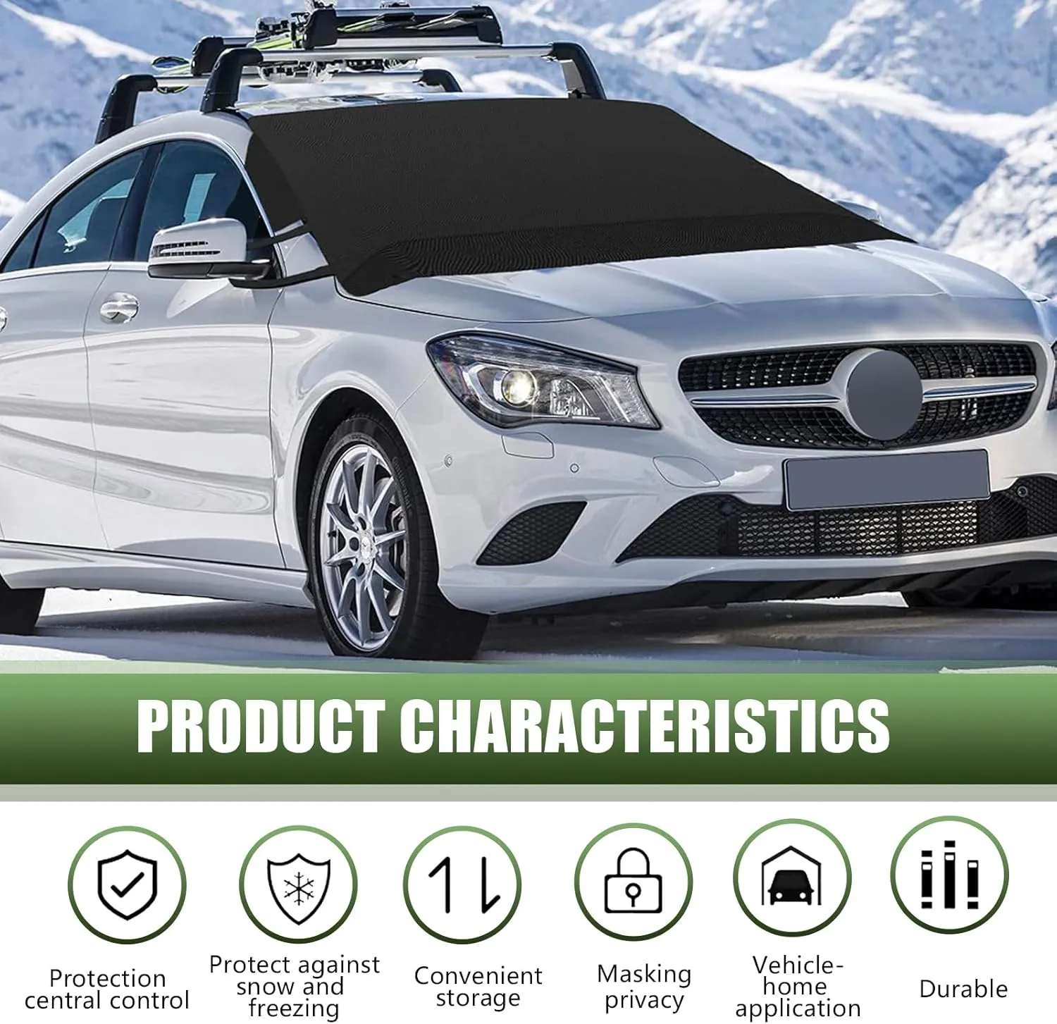 1 PC Car Front and Rear Windshield Snow Shield, Thickened Car Oxford Cloth Snow and Sunshade All-in-one Cover, Waterproof and Durable Windshield Cover, Universal for Most Cars (Black #1)
