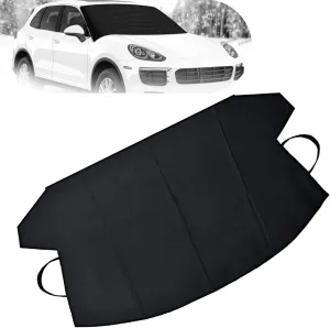 1 PC Car Front Windshield Cover, 75" x 42.25" All-Season Universal 600D Oxford Cloth Waterproof Antifreeze Snow Shield, Adsorption-Type Firm Fit Strap Fixing Accessories for Cars (Black)