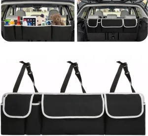 1 PC Car Trunk Seat Back Storage Bag, 36.2" x 3.9" x 11" Oxford Cloth Closure Foldable Large Capacity Waterproof Bag, Snap-on Mounting Accessories, for Most Cars SUVs MPVs (Black)
