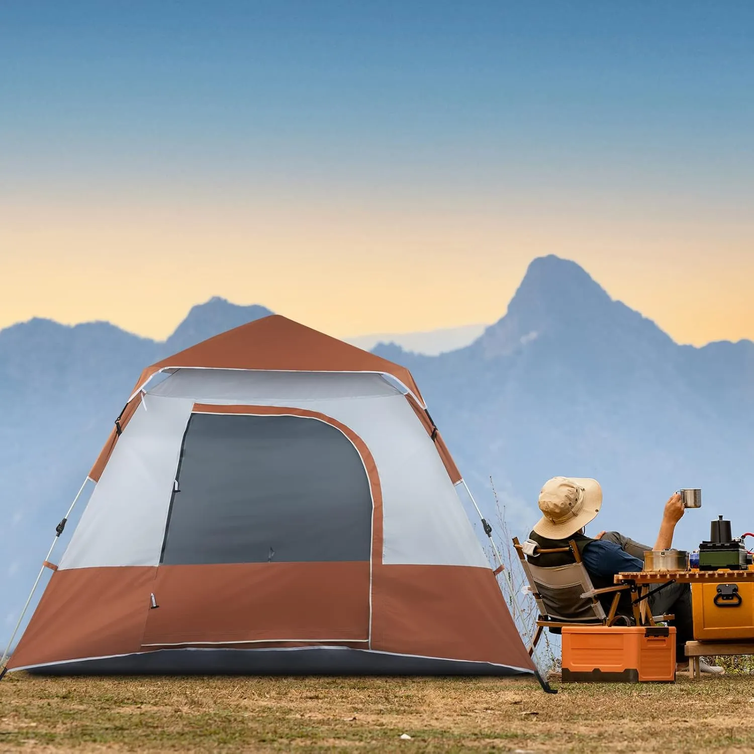 1 Person Patio Dome Tent, All-Weather Camping Tent, Easy Setup Portable Outdoor Tents with Dual-Way Zip and Carrying Bag, Windproof & Waterproof Heavy Duty Tents for Beach Hiking Travel,