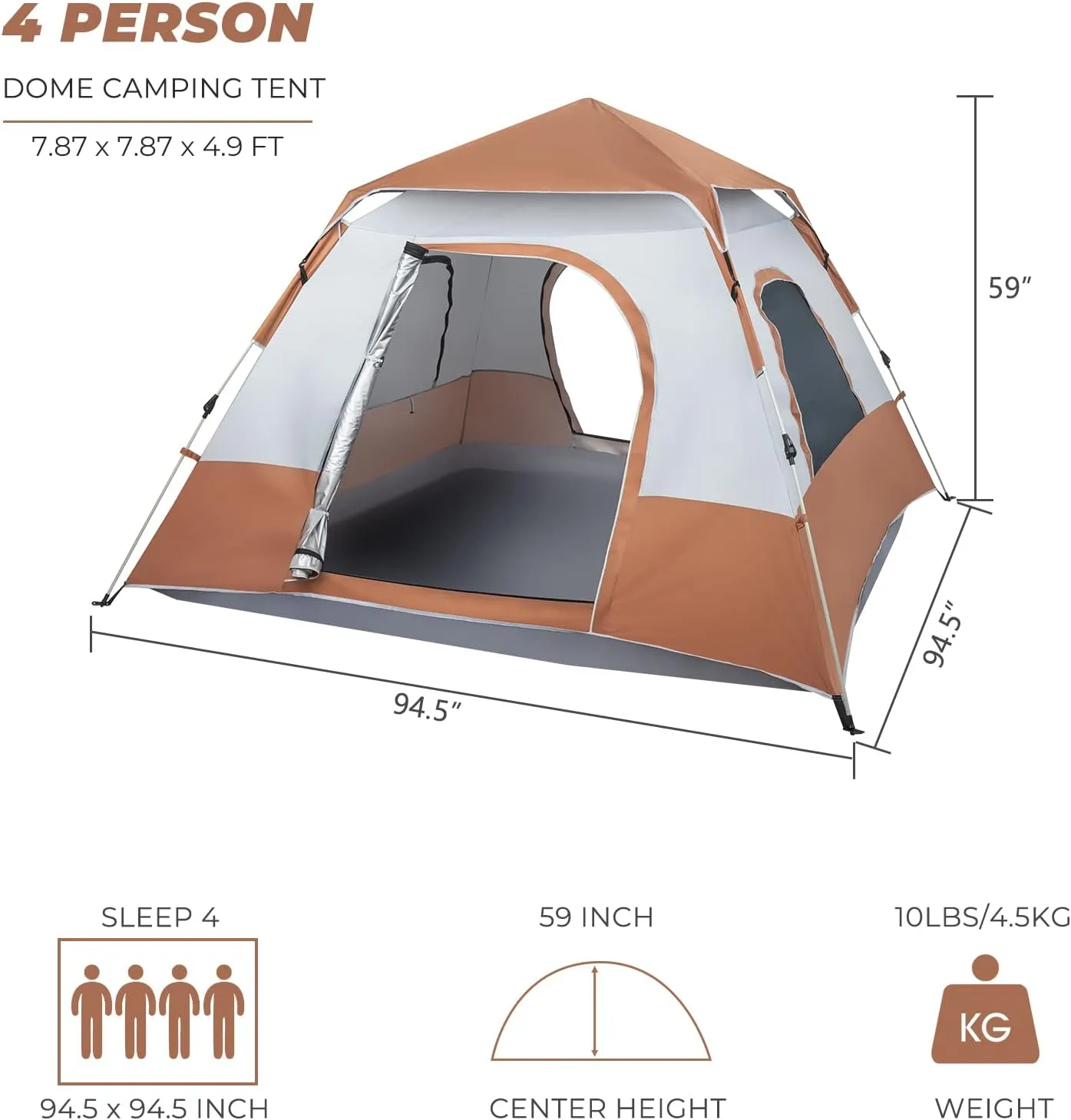 1 Person Patio Dome Tent, All-Weather Camping Tent, Easy Setup Portable Outdoor Tents with Dual-Way Zip and Carrying Bag, Windproof & Waterproof Heavy Duty Tents for Beach Hiking Travel,