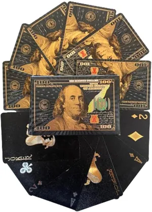 100 Dollar Bill Black Gold Silver 24k Plated Waterproof Poker Playing Cards