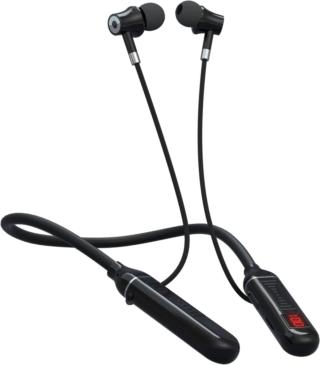 100 Hours Playtime Neckband Bluetooth Headphones with Digital Display, in Ear Wireless Earphones with Microphone, Game Mode, USB-C Fast Charging, for Workout Running Sport Work