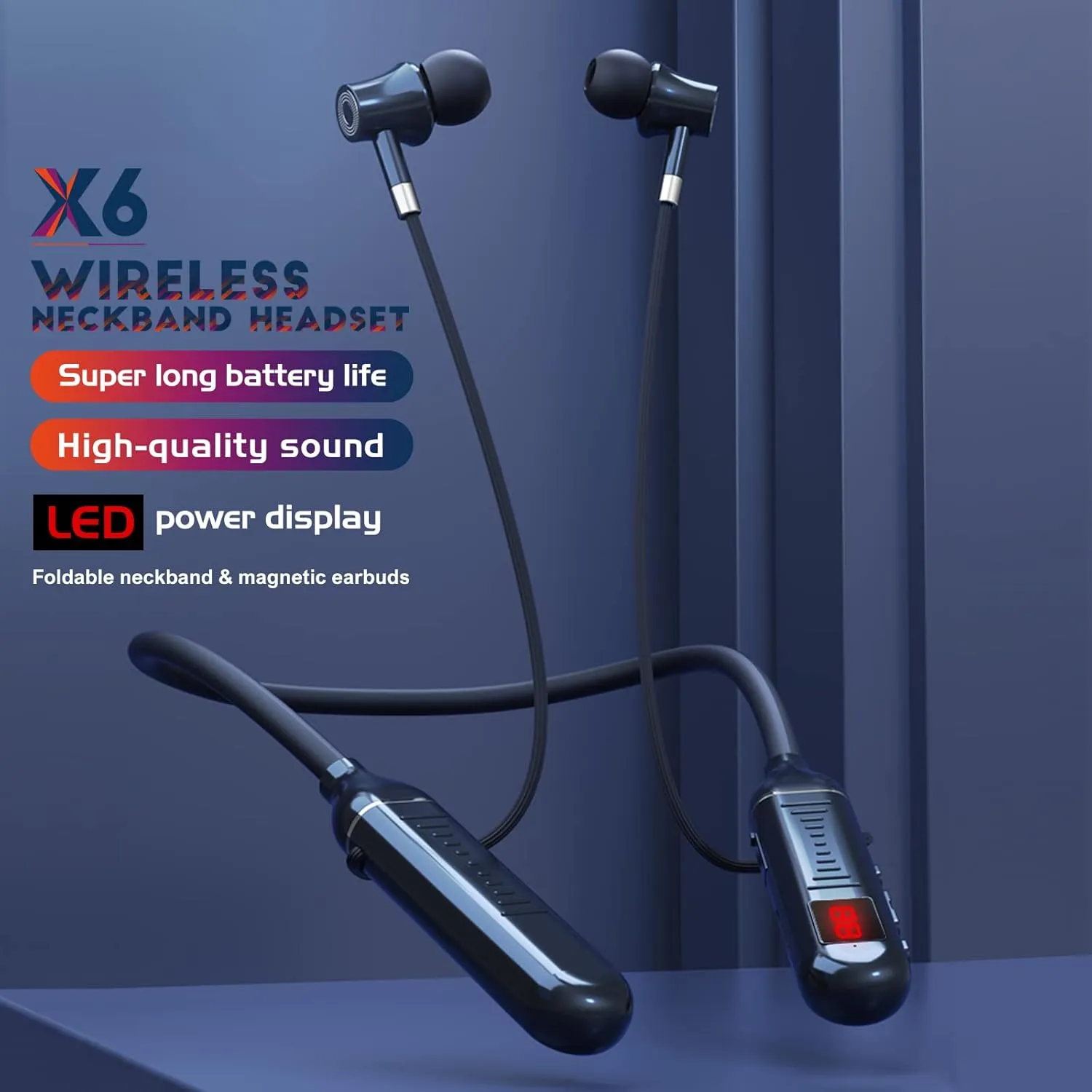100 Hours Playtime Neckband Bluetooth Headphones with Digital Display, in Ear Wireless Earphones with Microphone, Game Mode, USB-C Fast Charging, for Workout Running Sport Work