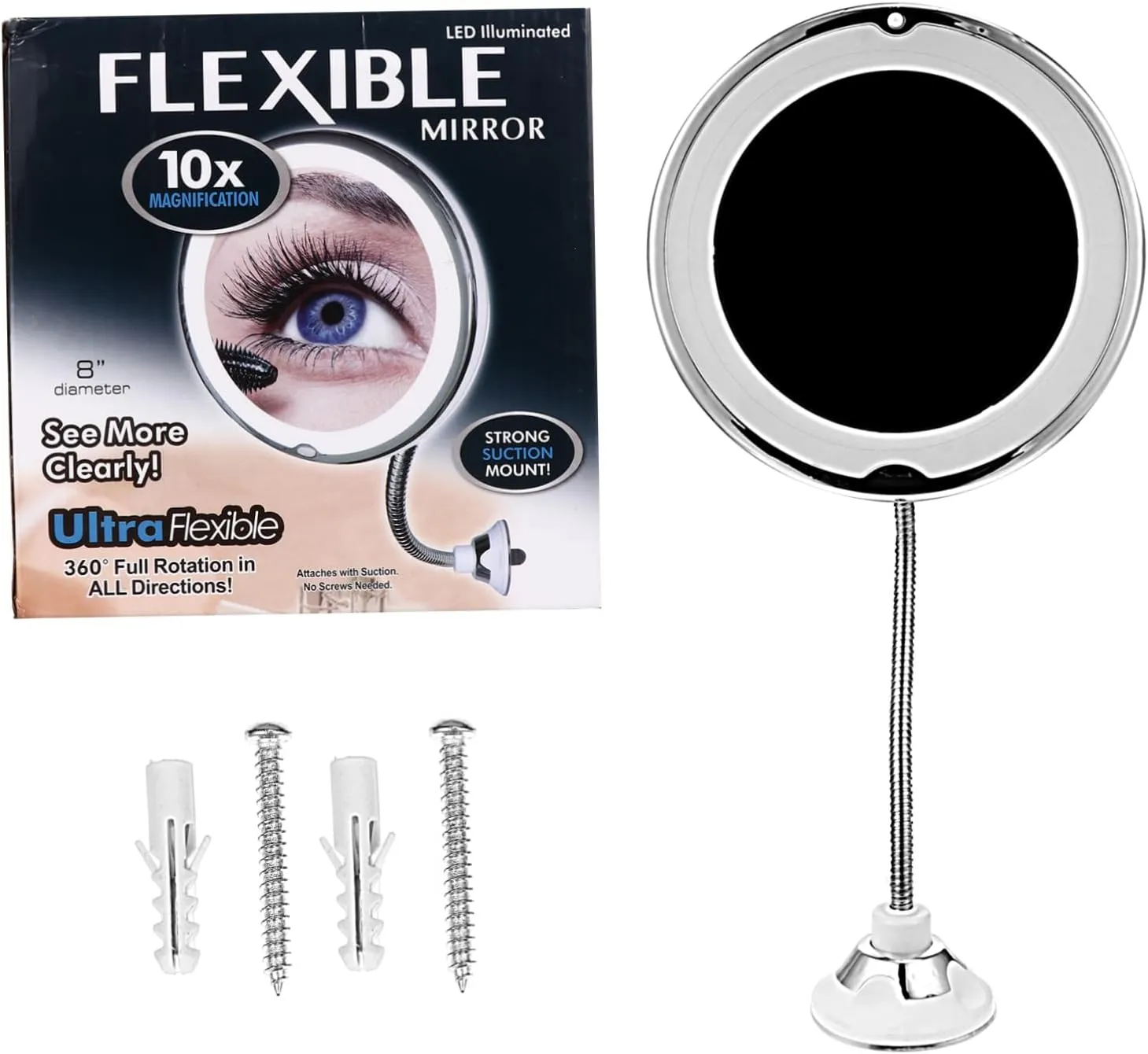 10x Magnify Led Lighted Makeup Mirror Suction Cup Magnifying Vanity Mirror for Bathroom