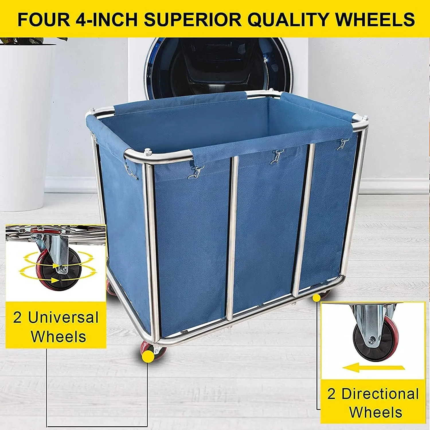 11.35 Bushel Industrial Rolling Laundry Cart,Commercial Laundry Basket Household,Large Heavy Duty Laundry hampers with Wheels,for Hotel/Laundry/School/Home,35.4''Lx25.6''WX31.5''H,400L
