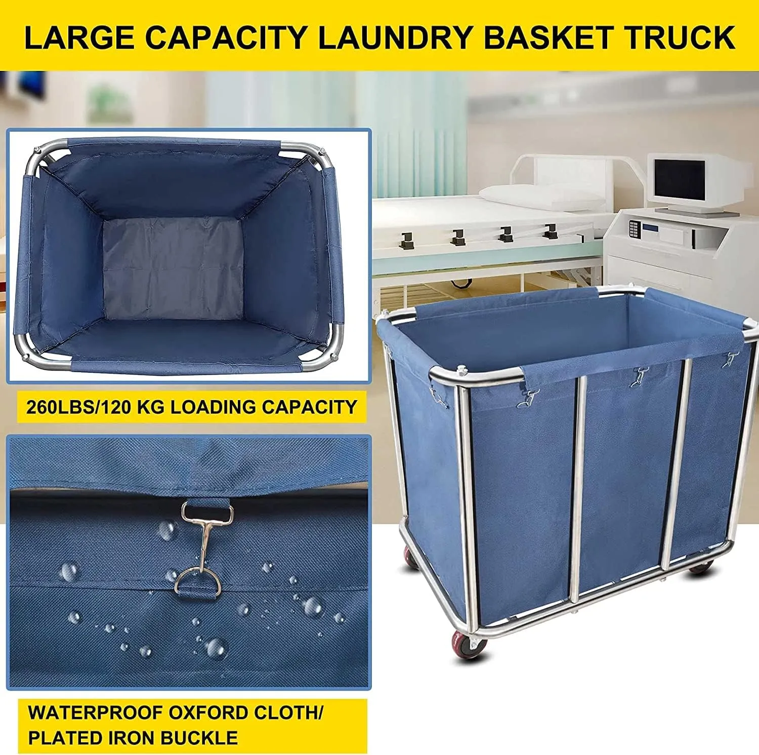 11.35 Bushel Industrial Rolling Laundry Cart,Commercial Laundry Basket Household,Large Heavy Duty Laundry hampers with Wheels,for Hotel/Laundry/School/Home,35.4''Lx25.6''WX31.5''H,400L