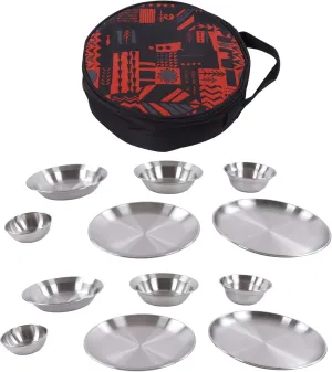 12PcsPortable Plate Set Dishes Set,Stainless Steel Camping Dinnerware Set,Tableware with Storage Bag for Outdoor Hiking Camping, Hiking,Picnic,BBQ,Beach, Stainless Steel Camping Dinnerware Set,12