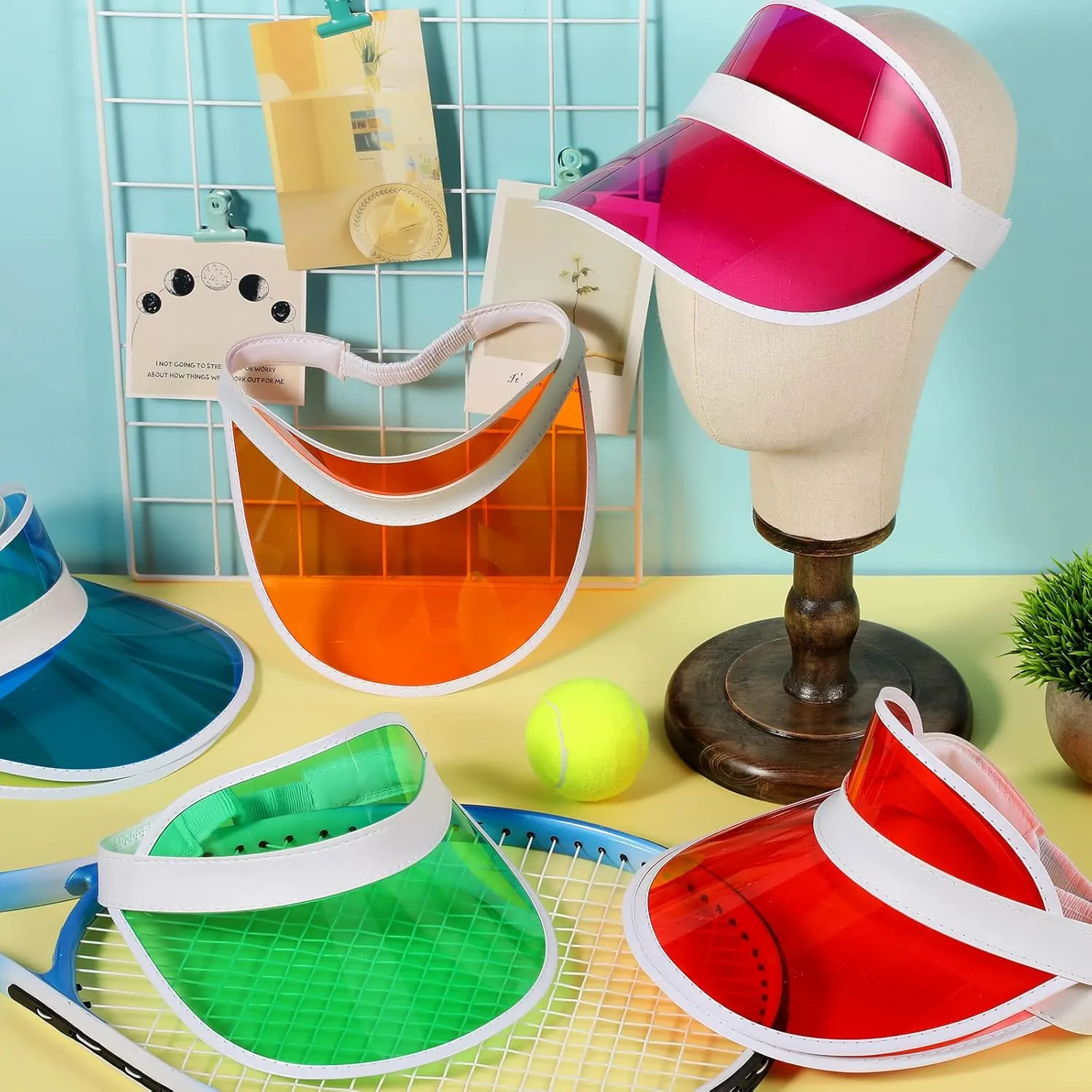 14 Pack Unisex Sun Visors Plastic Clear Cap Candy Color Transparent Tourist Visor Cap Colorful Poker Hat
