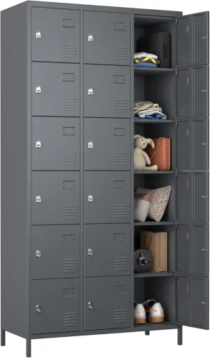 18 Doors Metal Lockers for Employees for Offices School Gyms Home,Assembly Required,Dark Gray