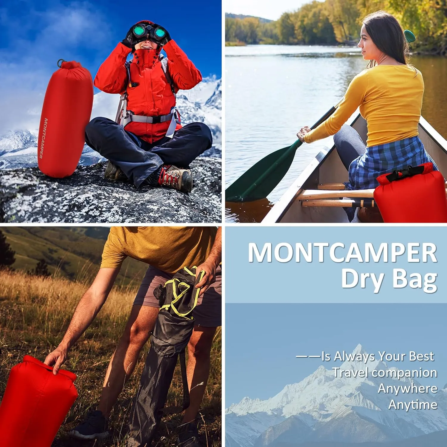2-pack 30D Nylon Waterproof Dry Bag-Portable Storage Sack for Kayaking, Hiking and Rafting-Roll Top Closure-Float on Water(5L/20L,Red)
