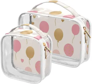 2 Pack clear Balloon Beige Heart travel toiletry bag TSA approved water-resistant makeup brush bag Airport Airline Compliant