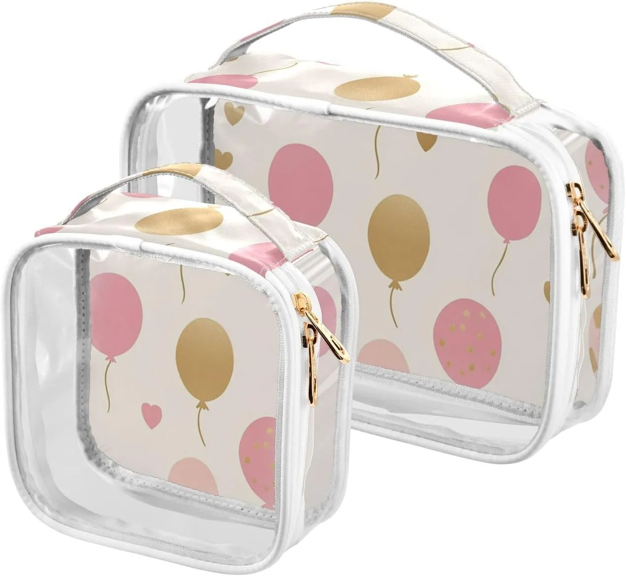 2 Pack clear Balloon Beige Heart travel toiletry bag TSA approved water-resistant makeup brush bag Airport Airline Compliant