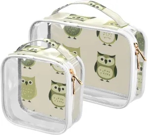2 Pack clear Boho Simple Style Owl Green travel toiletry bags TSA approved reusable travel makeup bags shaving essentials