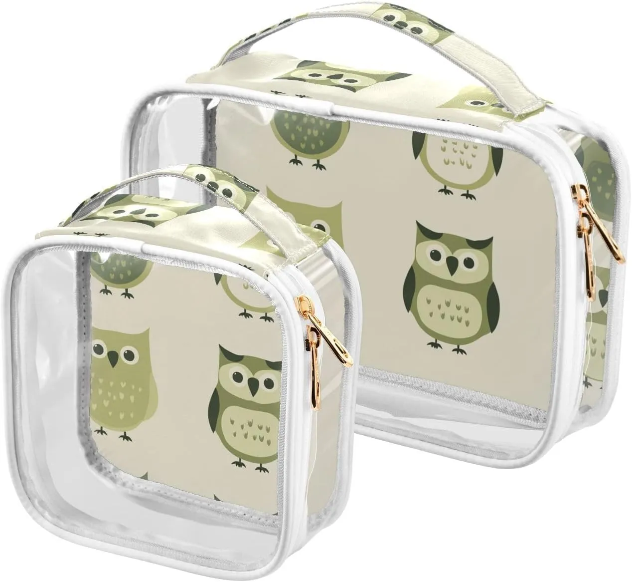 2 Pack clear Boho Simple Style Owl Green travel toiletry bags TSA approved reusable travel makeup bags shaving essentials
