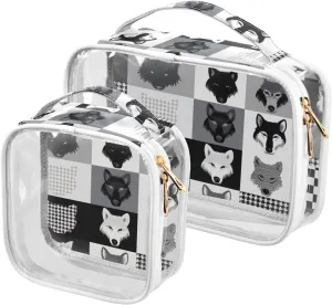 2 Pack clear Grey Wolves Cute mens toiletry bag TSA approved reusable cosmetic bag travel Airport Airline Compliant