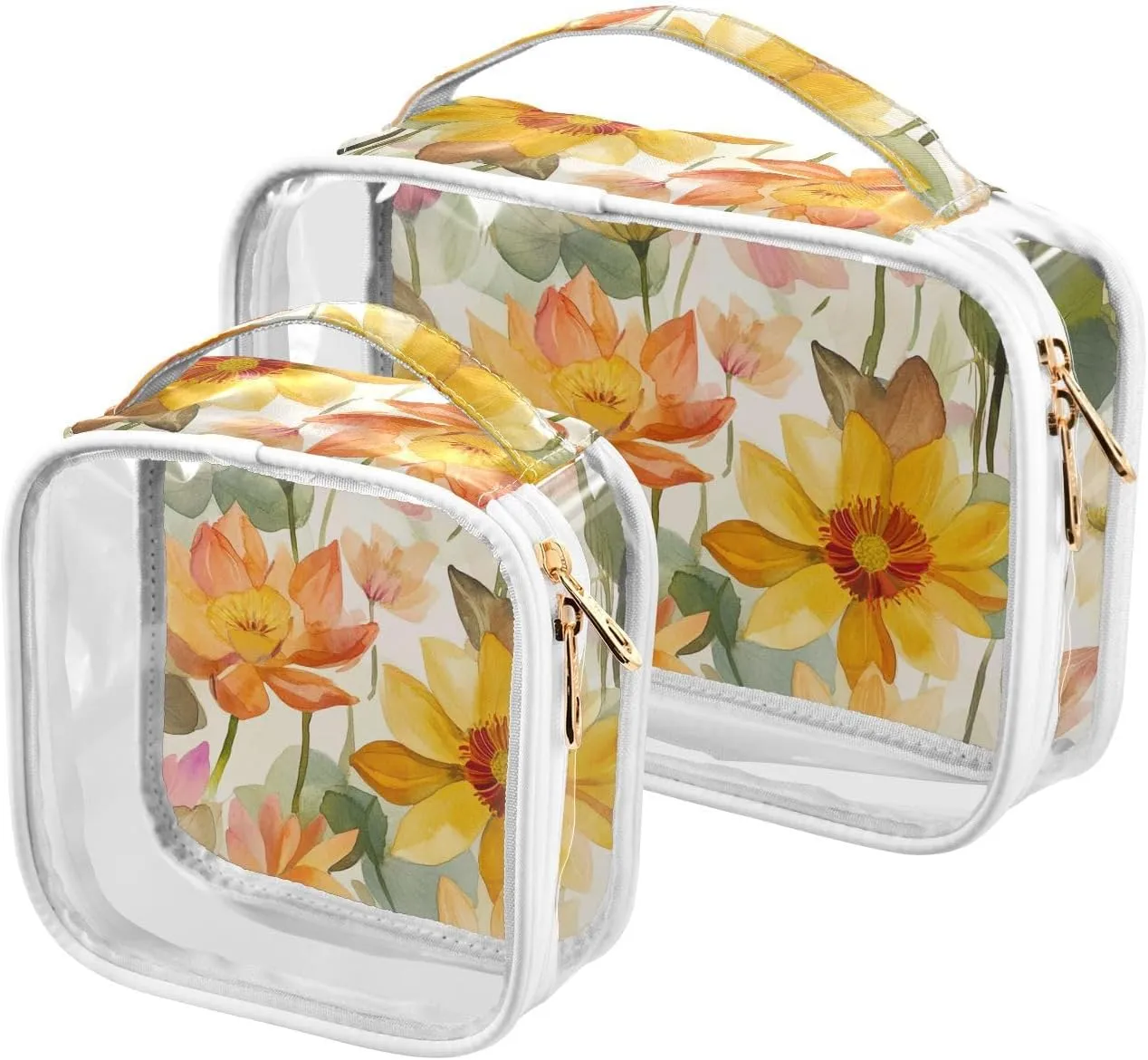 2 Pack clear Lily Flowers Yellow toiletry bag travel TSA approved transparent bags for women Men’s shaving kit