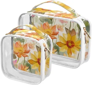 2 Pack clear Lily Flowers Yellow toiletry bag travel TSA approved transparent bags for women Men’s shaving kit