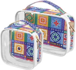 2 Pack clear Multi-colored abstract travel toiletry bags TSA approved reusable bags for women shaving essentials