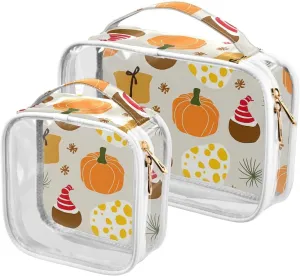 2 Pack clear Pumpkins Cute Autumn Fall makeup and toiletry TSA approved water-resistant travel cosmetic bag Airport Airline Compliant