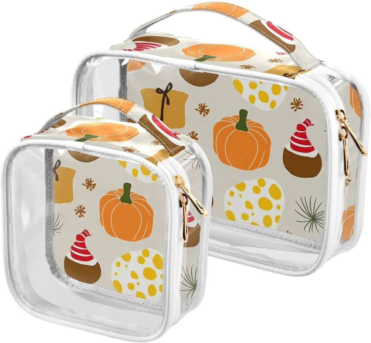 2 Pack clear Pumpkins Cute Autumn Fall makeup and toiletry TSA approved water-resistant travel cosmetic bag Airport Airline Compliant