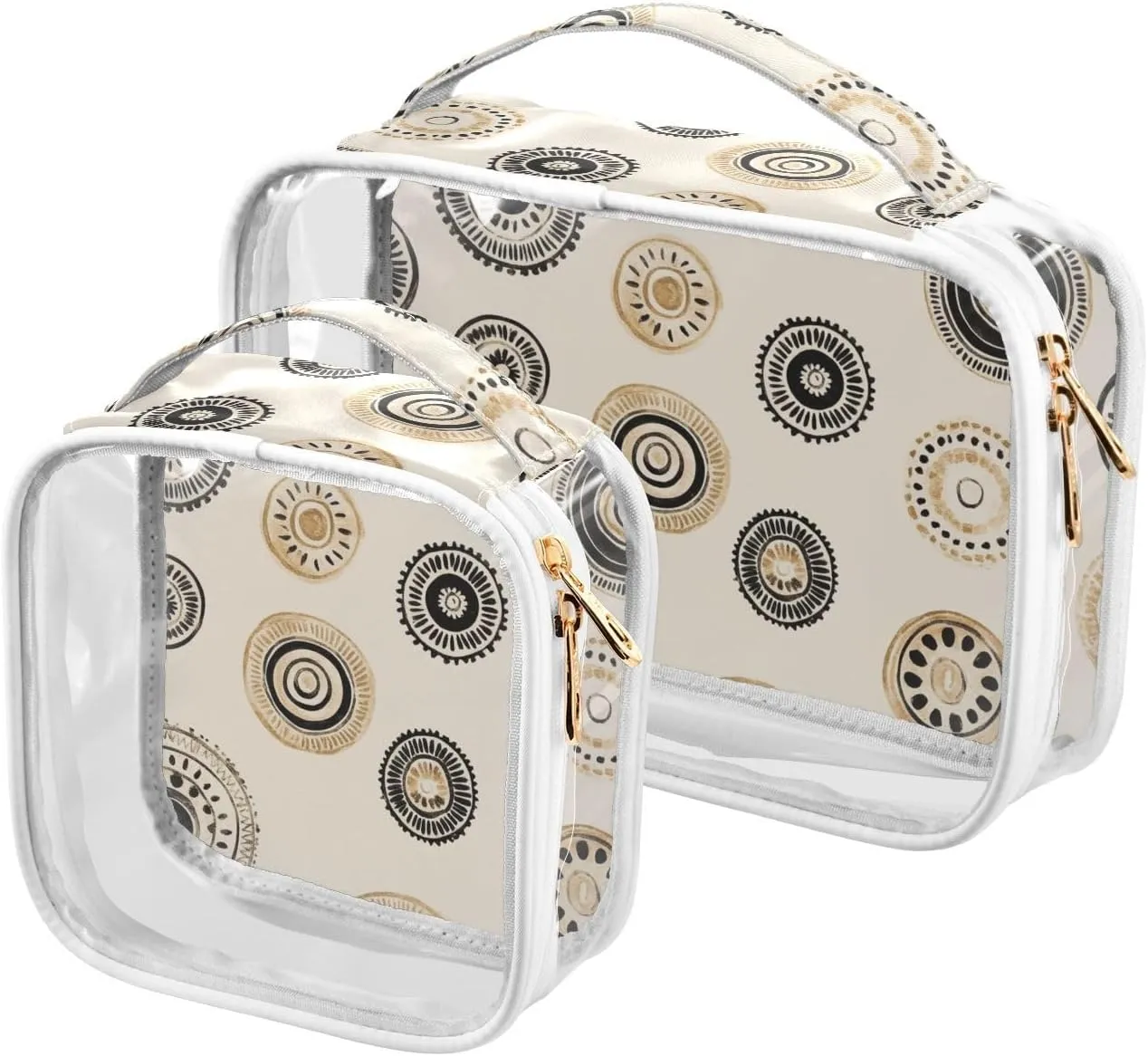 2 Pack clear Simple Boho Retro Circle toiletry bag small TSA approved water-resistant travel cosmetic bag Men’s shaving kit