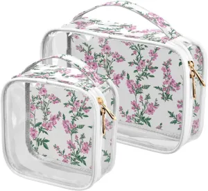 2 Pack clear Simple Fresh Spring Little Flowers toiletry bag travel TSA approved multifunctional cosmetic bag travel shaving essentials