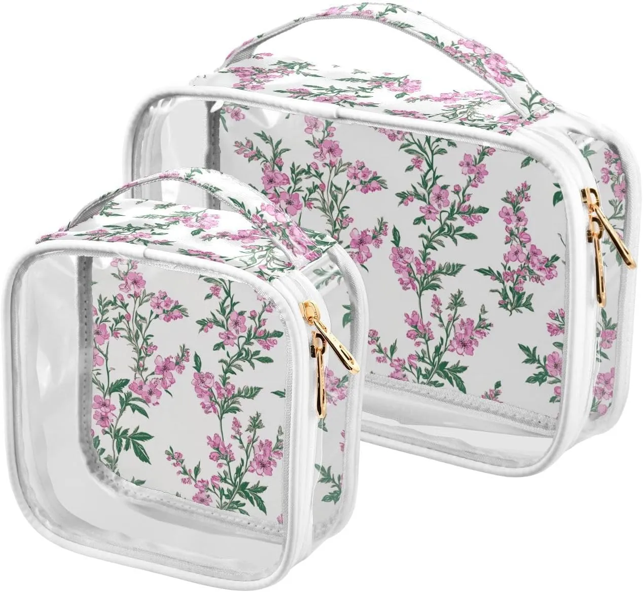 2 Pack clear Simple Fresh Spring Little Flowers toiletry bag travel TSA approved multifunctional cosmetic bag travel shaving essentials