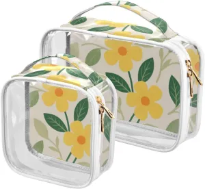 2 Pack clear Yellow Lively Floral travel bag toiletry TSA approved portable travel makeup bag essential
