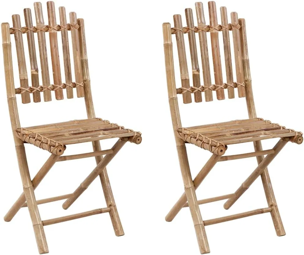 2-Pack Foldable Bamboo Patio Chairs with Green Cushions, Outdoor Furniture Set for Garden Dining Poolside Lounging and Camping, Weather-Resistant Foldable Chairs