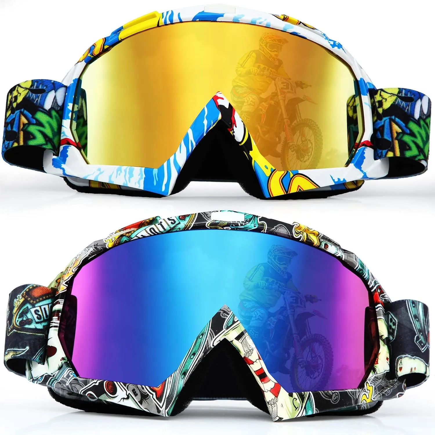 2 Pcs ATV Goggles for Adults Dirt Bike Goggles Anti Fog Motorcycle Ski Motocross Glasses for Men Women Riding Racing (Classic)