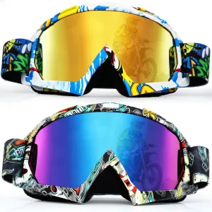 2 Pcs ATV Goggles for Adults Dirt Bike Goggles Anti Fog Motorcycle Ski Motocross Glasses for Men Women Riding Racing (Classic)