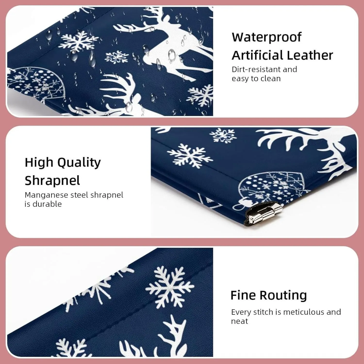 2 Pcs Faux Leather Makeup Bag for Purse, Portable Travel Small Makeup Pocket, Portable Travel Makeup Bag for Women, Multifunctional Travel Storage Bag, Christmas Snowflake Elk Gift Blue