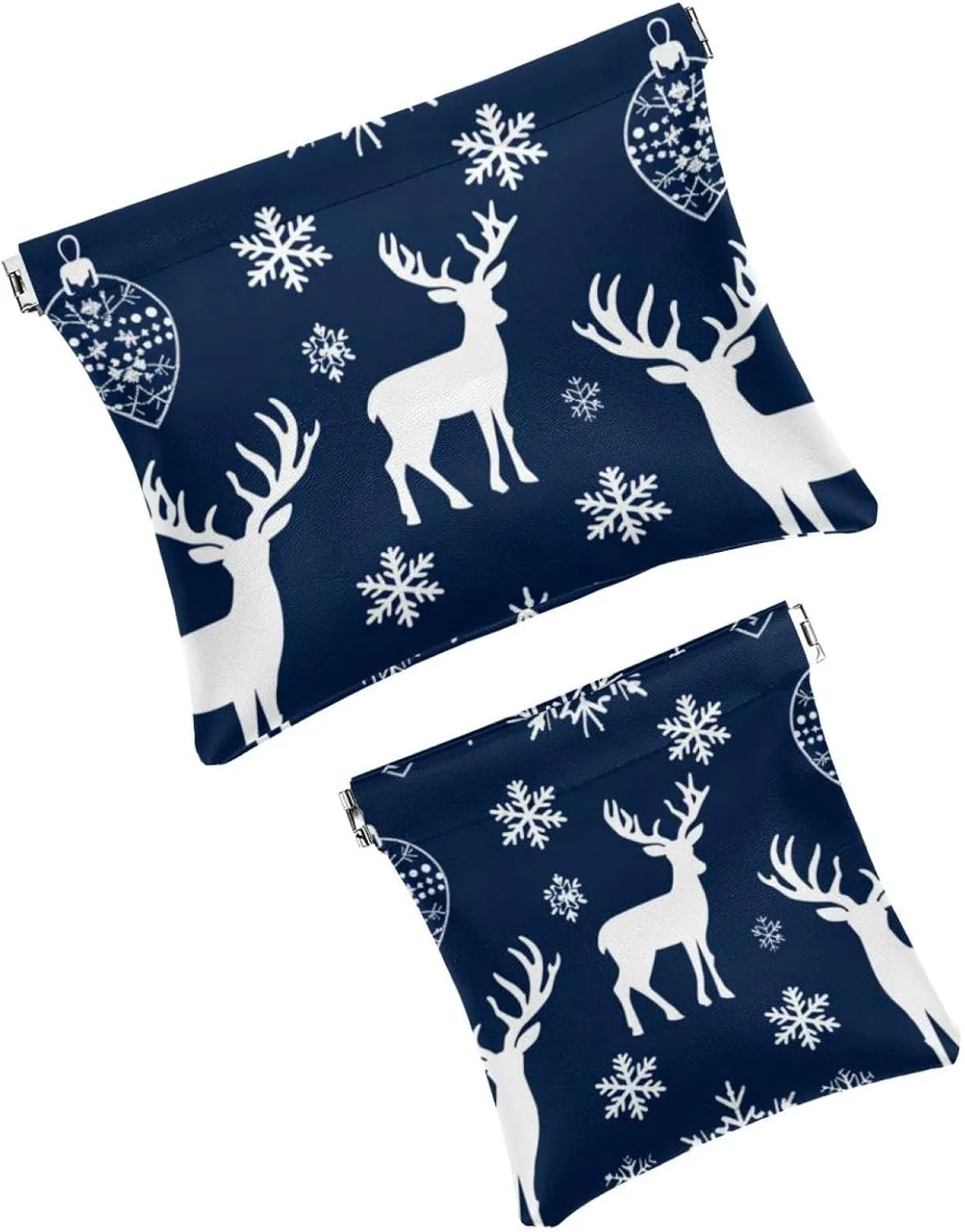 2 Pcs Faux Leather Makeup Bag for Purse, Portable Travel Small Makeup Pocket, Portable Travel Makeup Bag for Women, Multifunctional Travel Storage Bag, Christmas Snowflake Elk Gift Blue