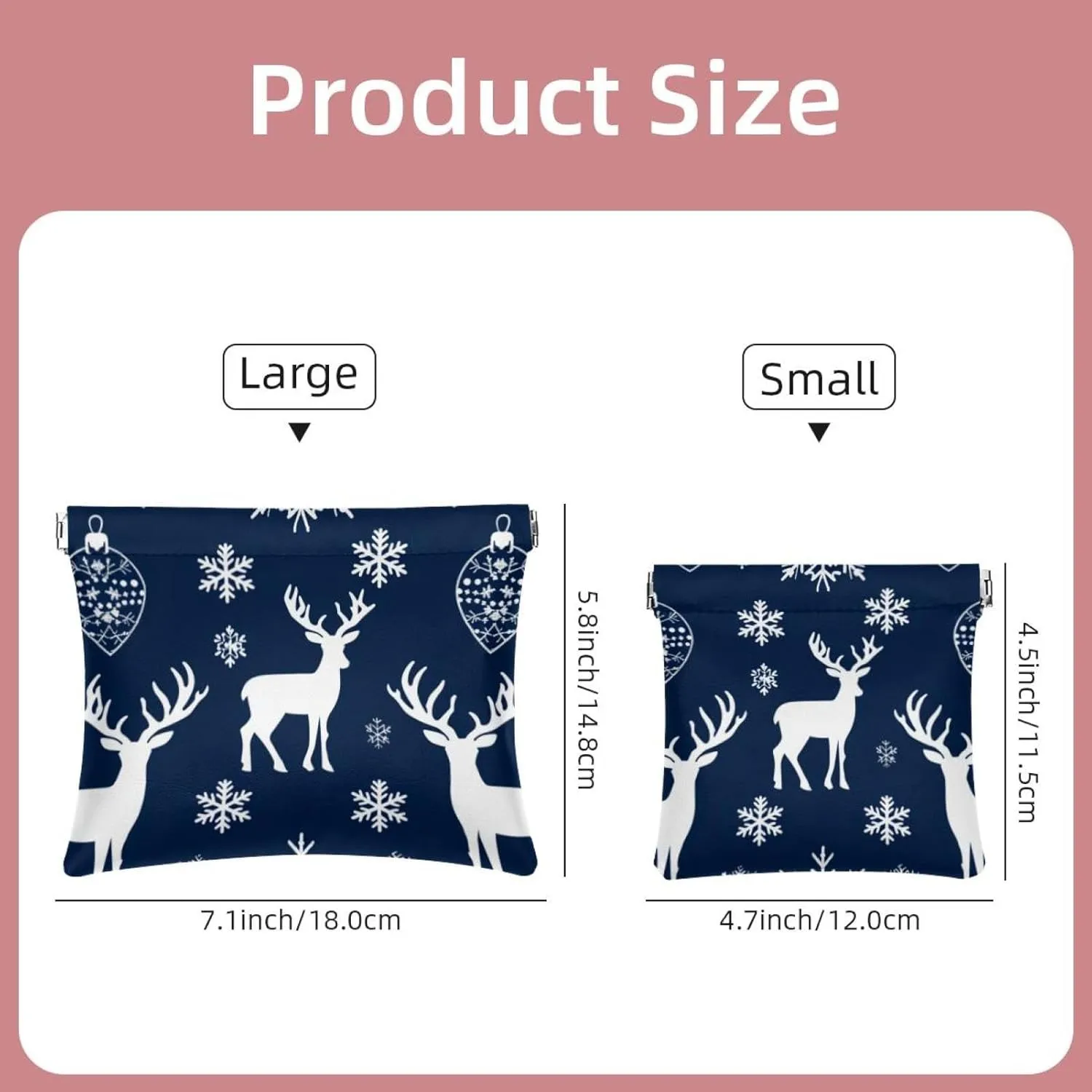 2 Pcs Faux Leather Makeup Bag for Purse, Portable Travel Small Makeup Pocket, Portable Travel Makeup Bag for Women, Multifunctional Travel Storage Bag, Christmas Snowflake Elk Gift Blue