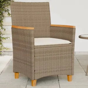 2-Piece Patio Chairs with Cushions Beige PE Rattan & Acacia Wood Outdoor Lounge Chairs for Backyard, Poolside, Deck, Sunroom Durable Weather-Resistant Furniture Set