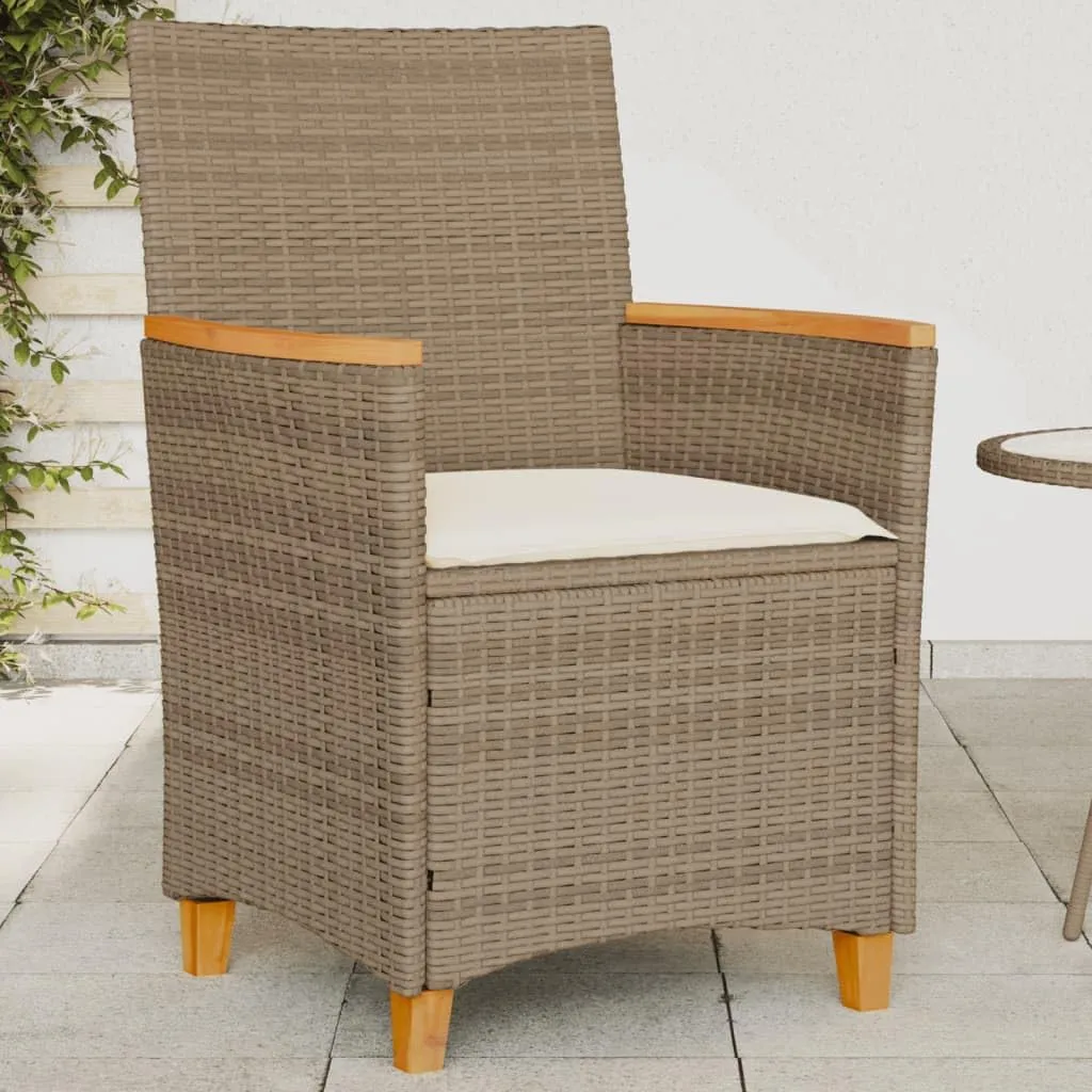 2-Piece Patio Chairs with Cushions Beige PE Rattan & Acacia Wood Outdoor Lounge Chairs for Backyard, Poolside, Deck, Sunroom Durable Weather-Resistant Furniture Set