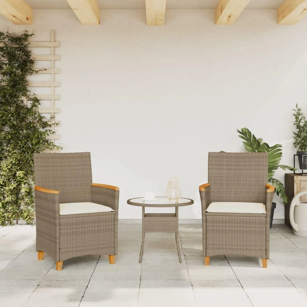 2-Piece Patio Chairs with Cushions Beige PE Rattan & Acacia Wood Outdoor Lounge Chairs for Backyard, Poolside, Deck, Sunroom Durable Weather-Resistant Furniture Set