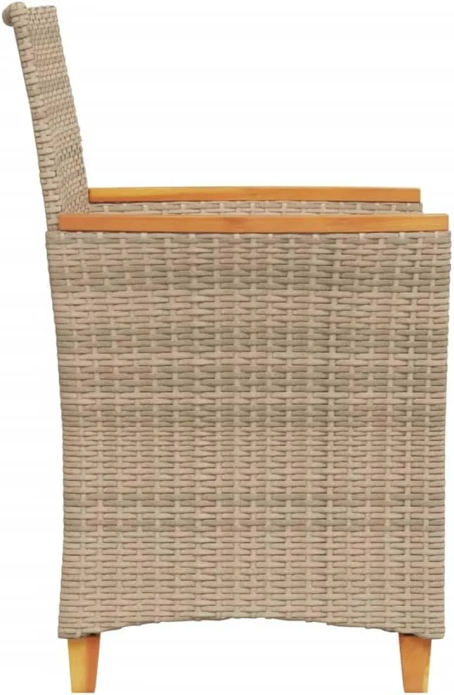 2-Piece Patio Chairs with Cushions Beige PE Rattan & Acacia Wood Outdoor Lounge Chairs for Backyard, Poolside, Deck, Sunroom Durable Weather-Resistant Furniture Set