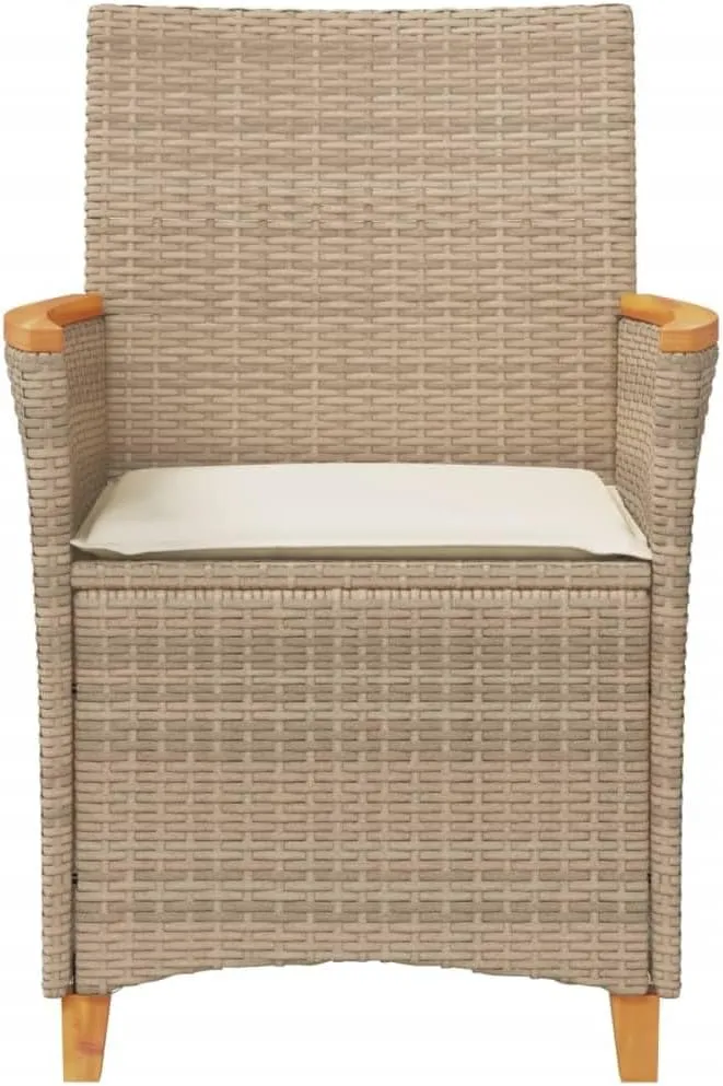 2-Piece Patio Chairs with Cushions Beige PE Rattan & Acacia Wood Outdoor Lounge Chairs for Backyard, Poolside, Deck, Sunroom Durable Weather-Resistant Furniture Set