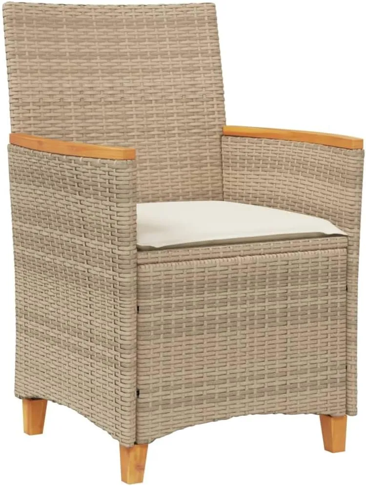 2-Piece Patio Chairs with Cushions Beige PE Rattan & Acacia Wood Outdoor Lounge Chairs for Backyard, Poolside, Deck, Sunroom Durable Weather-Resistant Furniture Set