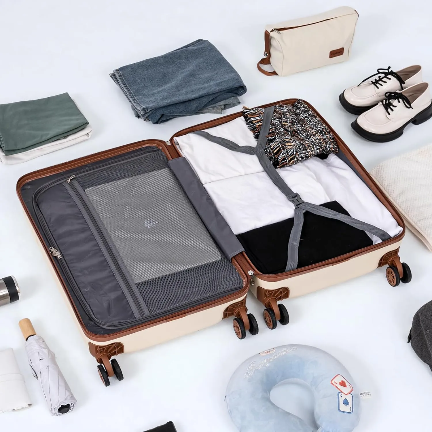 20 Inch Carry On Luggage Set with Wheels, ABS Lightweight Suitcases, Airline Approved, TSA Lock, 3 Piece Set, OliveDrab