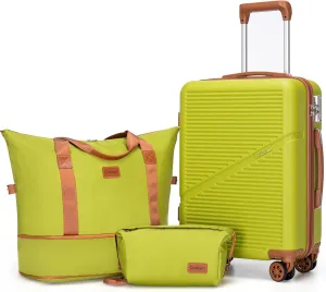 20 Inch Carry On Luggage Set with Wheels, ABS Lightweight Suitcases, Airline Approved, TSA Lock, 3 Piece Set, OliveDrab