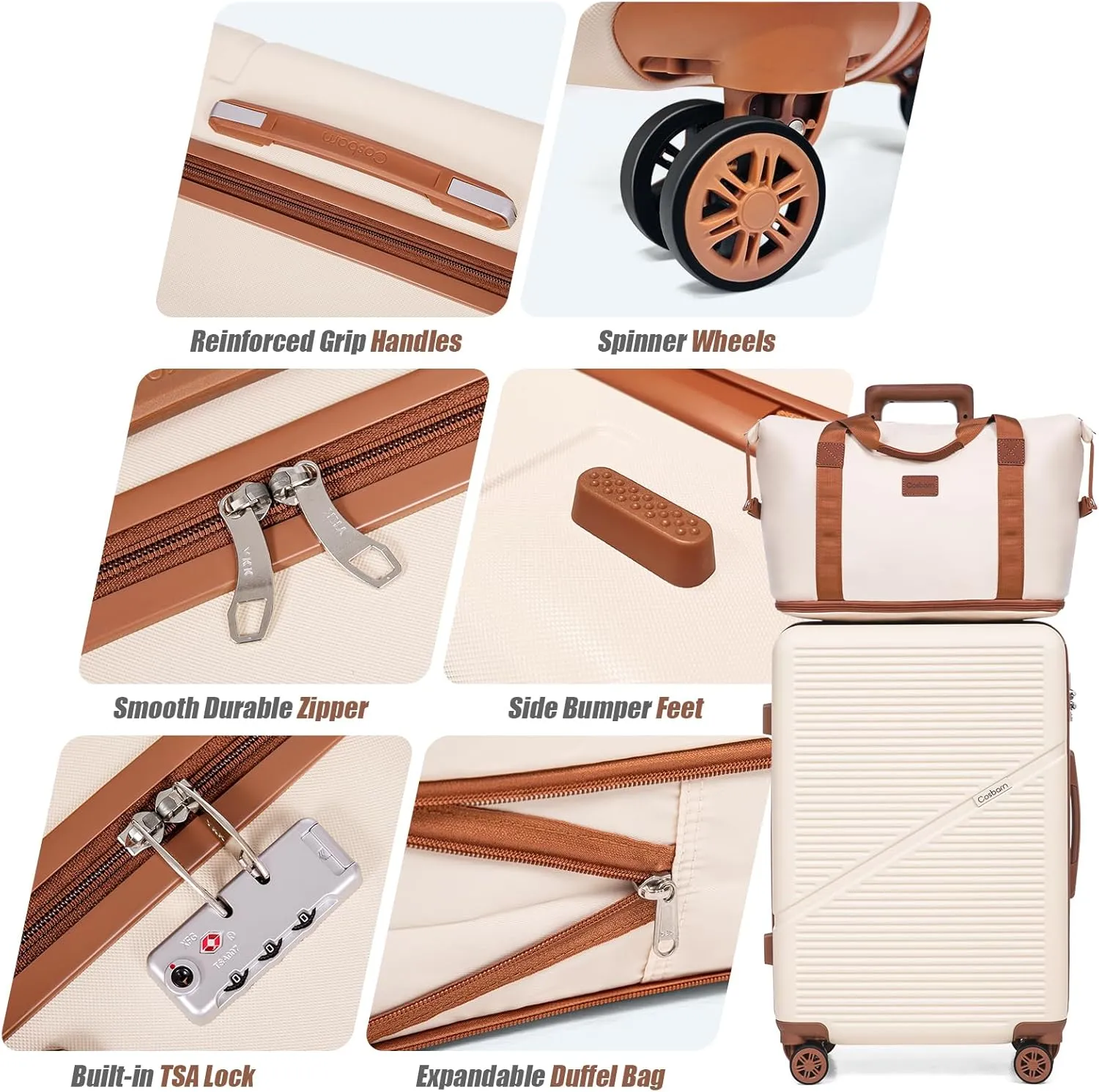 20 Inch Carry On Luggage Set with Wheels, ABS Lightweight Suitcases, Airline Approved, TSA Lock, 3 Piece Set, OliveDrab