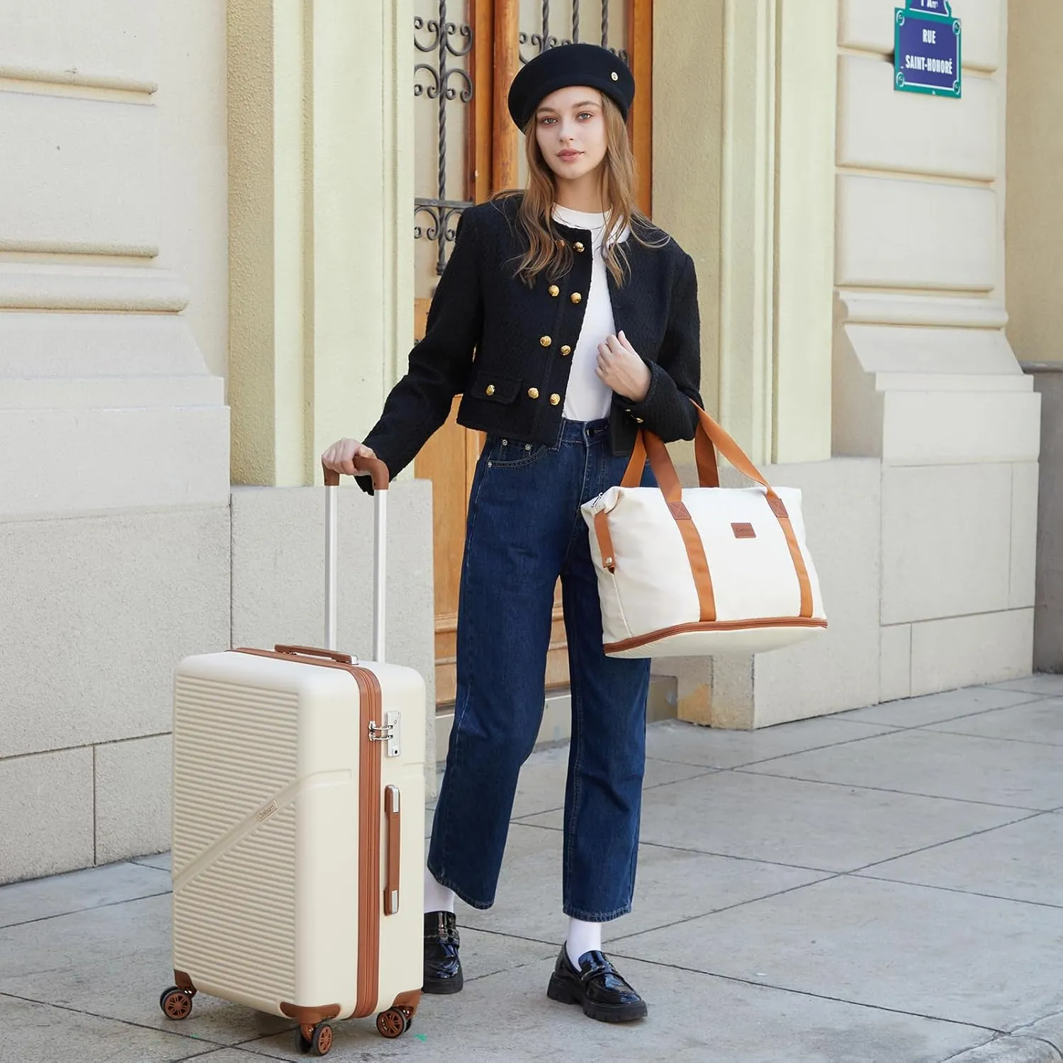20 Inch Carry On Luggage Set with Wheels, ABS Lightweight Suitcases, Airline Approved, TSA Lock, 3 Piece Set, OliveDrab
