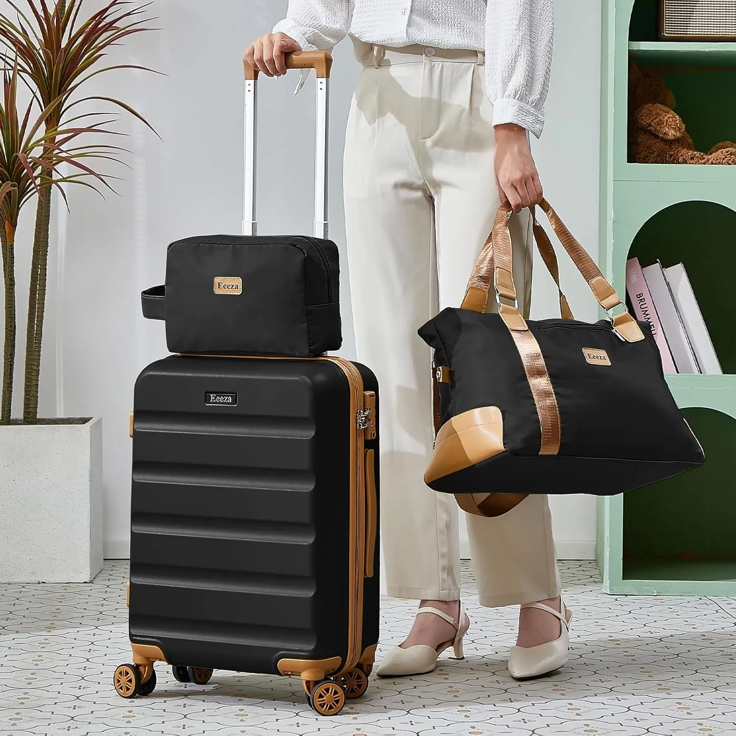 20 Inch Set 3 Piece Luggage Sets Carry On Luggage Set,Suitcases with TSA Lock Spinner Wheels,ABS Hard Case Luggage for Travel(3 Piece Sets,Black(20"/DB/TB))