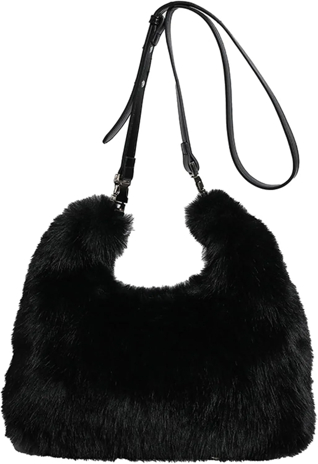 2024 Winter Faux Fox Fur Plush Tote Shoulder Bag Women Large PU Strap Stylish Handbag Crossbody Purse