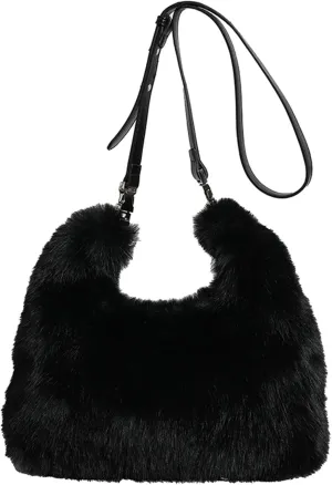 2024 Winter Faux Fox Fur Plush Tote Shoulder Bag Women Large PU Strap Stylish Handbag Crossbody Purse